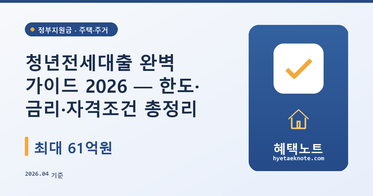 청년전세대출 완벽 가이드 2026 — 한도·금리·자격조건 총정리